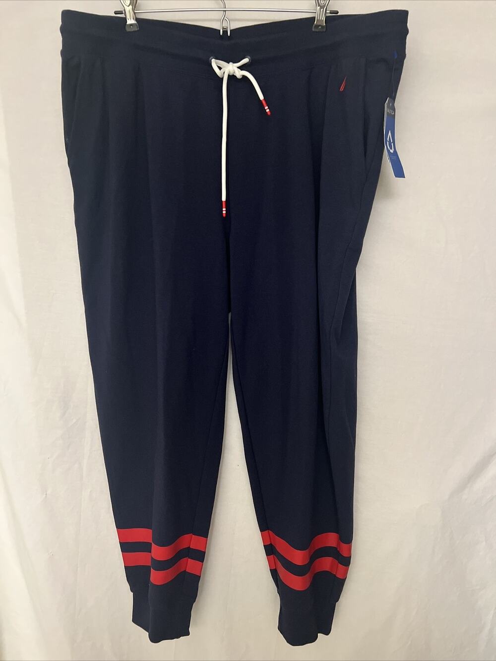 Women's Size XXL Nautica Ladies' Jogger Pants Soft Cozy Navy Blue /Red Stripes